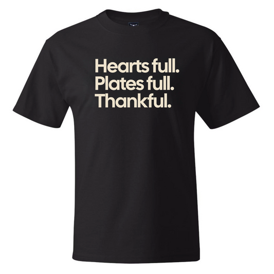 Hearts Full. Plates Full. Thankful *BLACK TALL TEE* Unisex Tee-ENJEN DESIGN