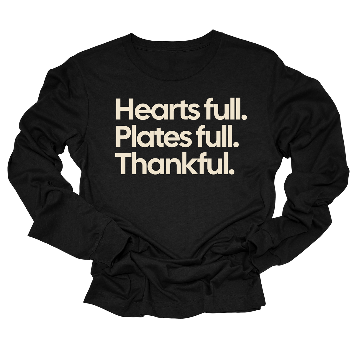 Hearts Full. Plates Full. Thankful Unisex Long Sleeved Tee-ENJEN DESIGN